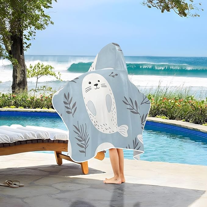 SUABO Kids' Bath Towels Dolphin and Grass Hooded Towels for Boys Girls,Toddler Towels Multi-Purpose for Beach,Pool and Bathroom,23.5" x 50", Soft and Highly Absorbent