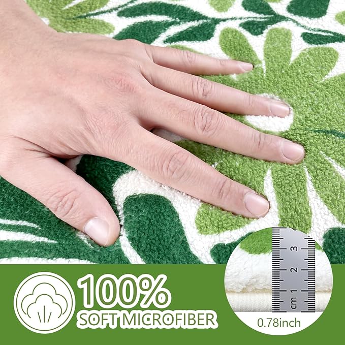 SHIYUE Cute Green Flower Bath Mat for Bathroom Rugs, Ultra Soft and Fluffy Microfiber Water Absorption Non Slip Mat for Bedroom Kitchen Bathroom Toilet Floors(18"×26")