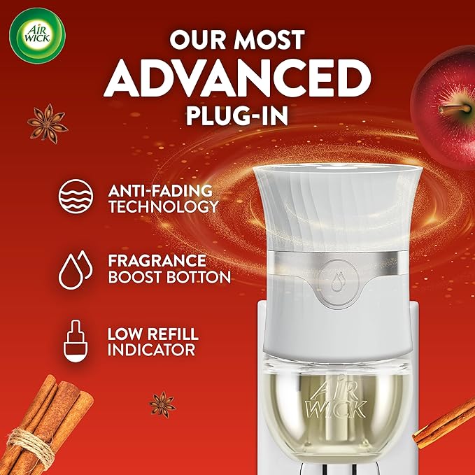 Air Wick Plug in Scented Oil Refill, 2ct, Apple Cinnamon Medley, Fall Scent, Essential Oils, Air Freshener