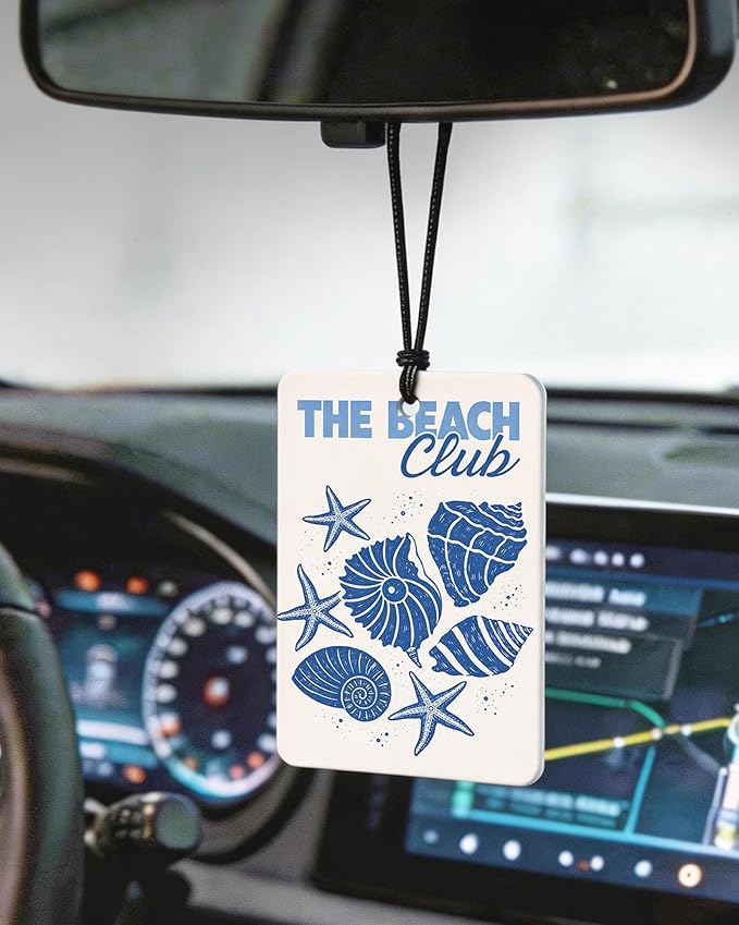 Blue Coastal Beach Orange Citrus Car Air Freshener 4pcs, Inspirational Ocean Oyster Conch Shell Beachy Hanging Scents Car Accessories Interior Mirror Decor for Women Girls