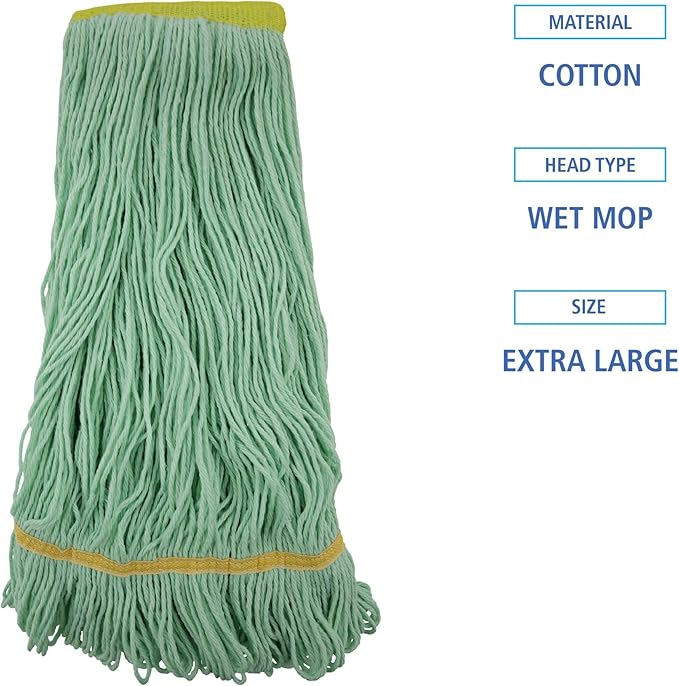 Boardwalk EcoMop Looped-End Mop Head, Recycled Fibers, Extra Large Size, Green