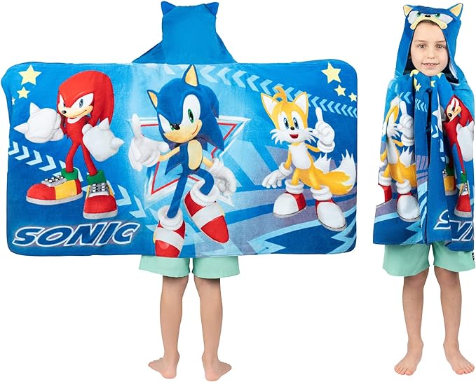 Sonic The Hedgehog, Anime, Bath/Pool/Beach Soft Cotton Terry Hooded Towel Wrap, 24 in x 50 in, By Franco Kids