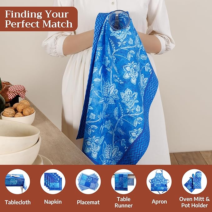 Maison d' Hermine Kitchen Towels Set of 3 100% Cotton 27.50" x 20" Reusable Cloth Tea Dish Towels Absorbent with Hanging Loop for Kitchen Farmhouse Hotel Spring Summer - Indigo Love
