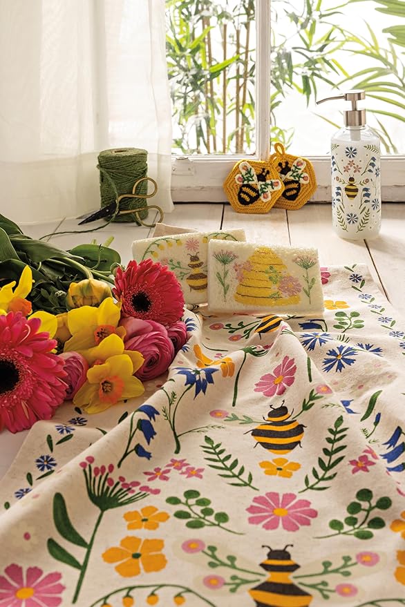 Now Designs Bee Garden Crochet Sponges Set of 2, Hand-Crocheted 100% Cotton, W4 x L4in, Artisanal Kitchen Scrubbing Sponges