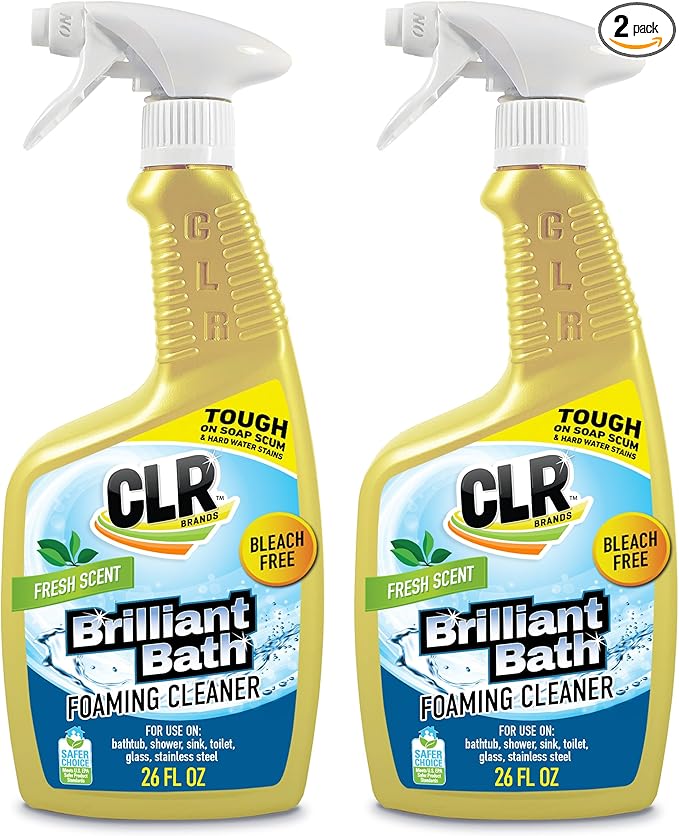 CLR Brilliant Bath Foaming Bathroom Cleaner Spray - Dissolves Calcium, Lime, and Soap Scum - Fresh Scent, 26 Ounce Bottle (Pack of 2)