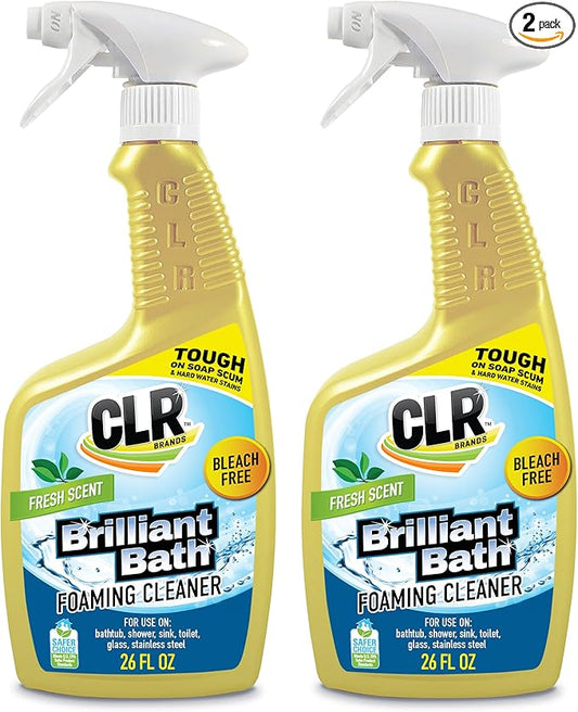 CLR Brilliant Bath Foaming Bathroom Cleaner Spray - Dissolves Calcium, Lime, and Soap Scum - Fresh Scent, 26 Ounce Bottle (Pack of 2)