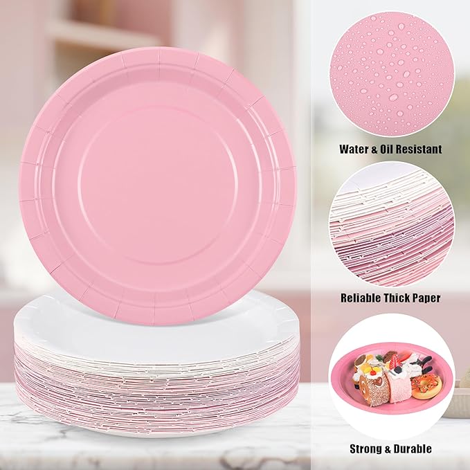 Kochorie 60 Pieces Dusty Pink Disposable Paper Plates 9 Inch Heavy Duty Dinner Plates, Solid Color, Table Decorations Party Supplies for Birthdays, Weddings, Daily Use
