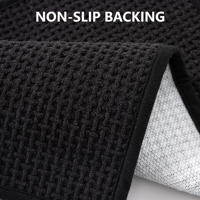 Bathroom Rugs Non Slip Washable, Super Absorbent Thin Bath Mat for Small Quick Dry Low Pile Bathroom Rug, (Black, 32″x20″)