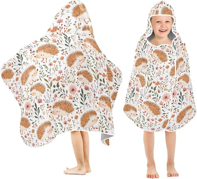 Beach Towels for Kids Funny Hedgehog White Hooded Beach Bath Towel Absorbent Bathing Suit for Girls