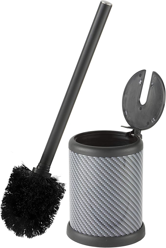 Bath Bliss Toilet Brush and Holder | Self Closing Lid | 360 Degree Brush Head | Bathroom Cleaning | Compact Size | Storage and Organization | Carbon