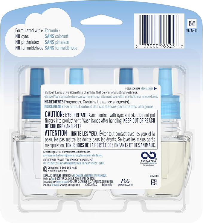 Febreze Plug In Air Freshener, Odor-Fighting Scented Oil Refill, Air Fresheners for Home and Bathroom and Kitchen, Long Lasting for Strong Odors, Bora Bora Waters Scent, 0.87oz Refills, 2 Count