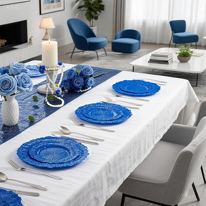 DaYammi 60Pcs Blue Plastic Plates - Sapphire Blue Plates Disposable & Reusable - Heavy Duty Plastic Plates for Party Including 30 Dinner Plate,30 Dessert Plate for Weddings,Dinner
