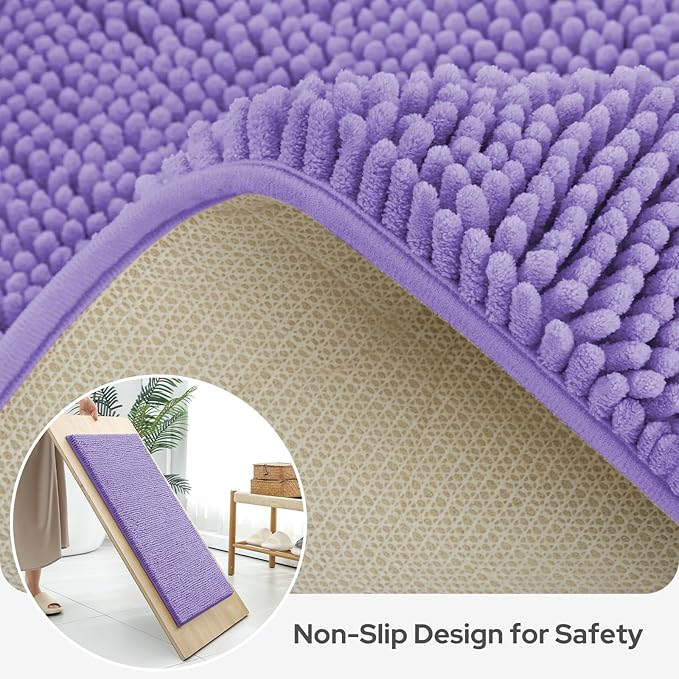 BYSURE Lavender Bathroom Rugs Sets 3 Piece Non Slip Extra Absorbent Plush Chenille Soft Washable Bath Mats