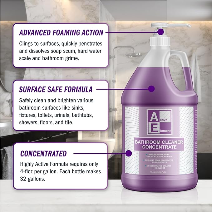 Bathroom Cleaner Concentrate- Makes 64 Gallons -Multipurpose Foaming Spray for Tub and Tile, Shower, Sink, Bathtub and Toilet