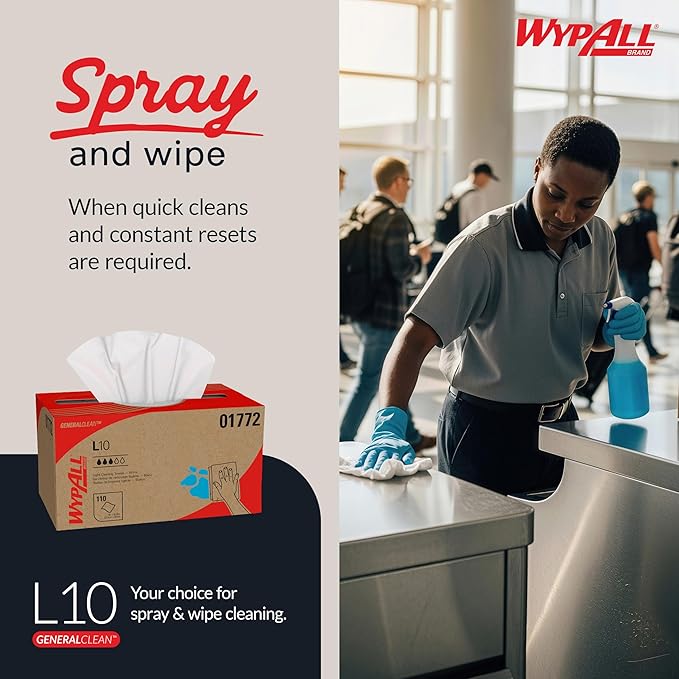 WypAll GeneralClean L10 Cloths Light Cleaning Wipes (01772), Pop-Up Box, Dairy Towels, Bulk Paper Wipers, White (18 Packs of 110 Sheets, 1,980 Sheet Total)