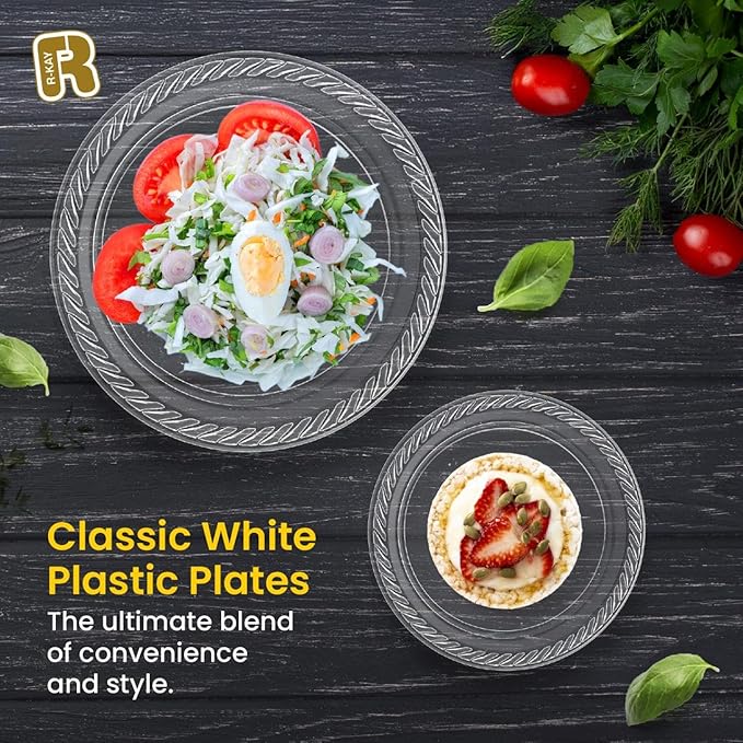 R-kay 100 Pack 9 Inch Clear Plastic Plates Disposable - Heavy Duty 9 Inch Clear Plates For Party - Microwavable Clear Disposable Plates
