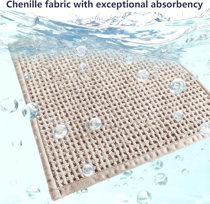 Bathroom Rugs Non Slip Washable, Super Absorbent Thin Bath Mat for Small Quick Dry Low Pile Bathroom Rug, (Khaki, 47″x20″)