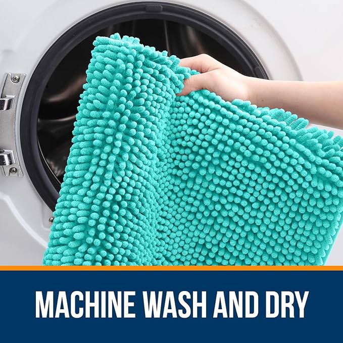 OLANLY Bathroom Rugs 34x21, Extra Soft Absorbent Chenille Bath Rugs, Rubber Backing Quick Dry, Machine Washable Bath Mats for Bathroom Floor, Tub and Shower, Home Decor Accessories, Teal