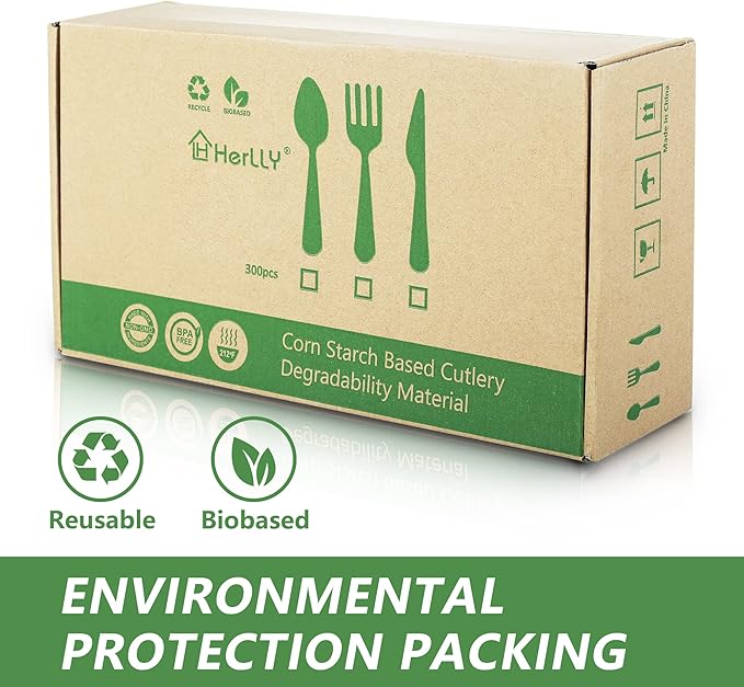 300 Disposable Spoons, Large Biodegradable Eco-Friendly Durable and Heat Resistant, Alternative to Plastic Spoons