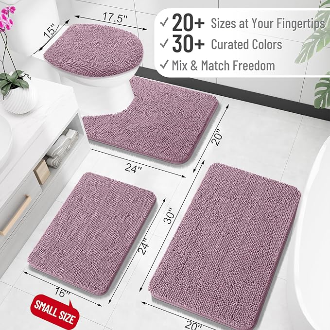 OLANLY Toilet Rugs U-Shaped 20x20, Extra Soft Absorbent Chenille Contour Bathroom Rugs for Toilet, Dry Quickly, Machine Washable, Non-Slip Bath Mat, Deep Plum