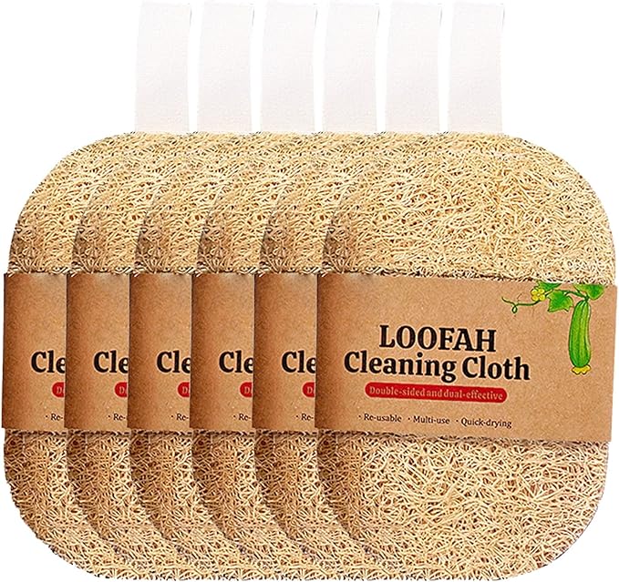 Loofah Scrubber Dishwashing Sponges, Organic Luffa Dish Scrubber, Wash Dishes Without Grease, Kitchen Degreaser Dish Cloth, Water Without Shedding Lint Scouring Pad for Kitchen - 6Pcs 3.15 × 4.7 in