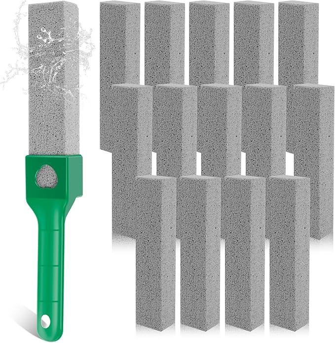 15 Packs Pumice Cleaning Stone, Pumice Stone for Toilet Cleaning with Removable Extra Long Handle, Powerful Cleaner for Hard Water Rings,Calcium Stains, Stone Toilet Bowl Cleaner for Home (15, Green)