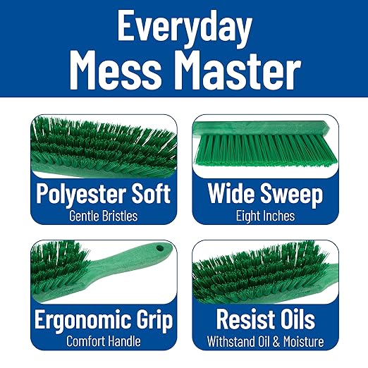 SPARTA 8 Inch Soft Counter Brush with Polyester Bristles and 5 Inch Handle, Color Coded Handheld Broom for Tables Countertops and Foodservice Surfaces, 13 Inch Overall Length, Green