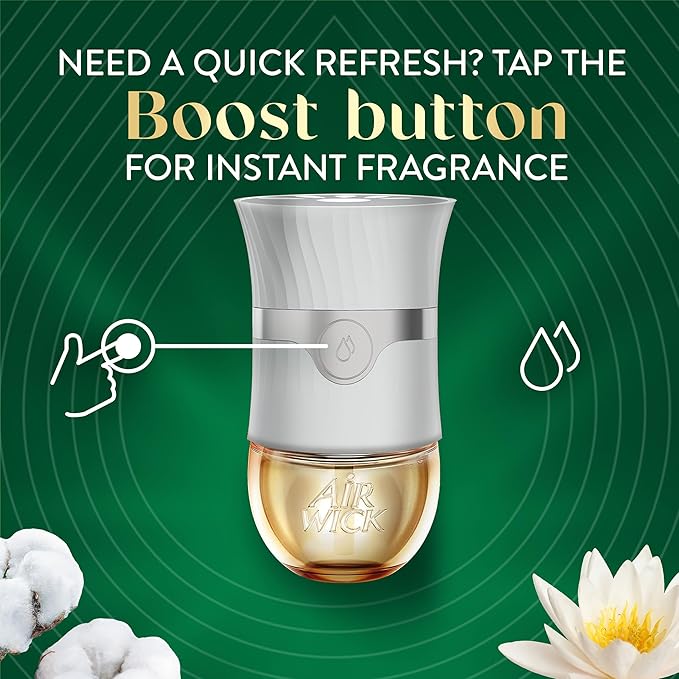 Air Wick Vibrant Plug In Scented Oil Refill, Infused with Essential Oils, Plug In Air Fresheners for Home, Cotton & White Lotus, 4 ct