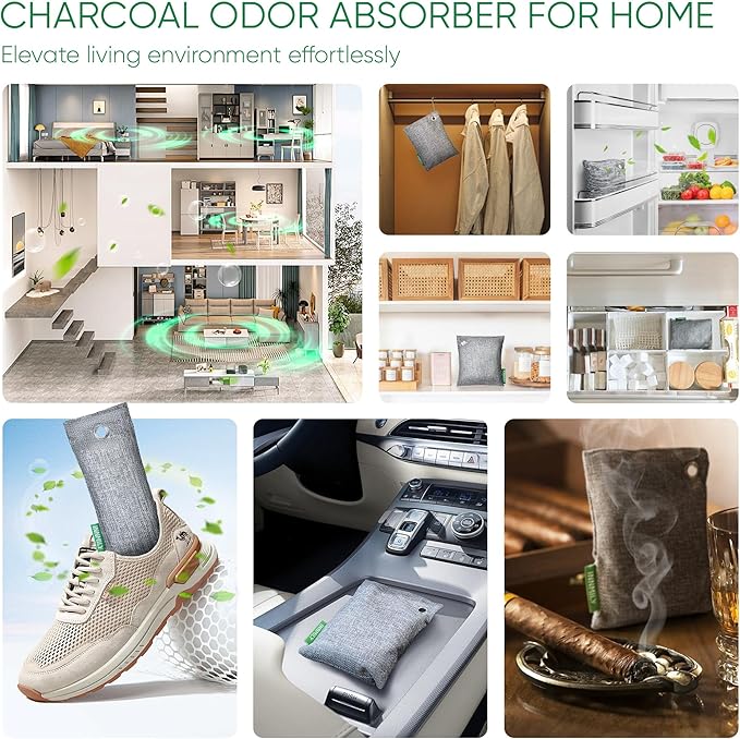 Innmily Activated Charcoal Odor Absorber, Odor Eliminator for Strong Odor,Bamboo Charcoal Air Purifying Bags for Shoe Home Car Closet Pet, Sneaker Deodorizer, Smoke Room Deodorizer(12 Packs)