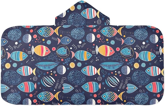 Kids Hooded Towels Colorful Tropical Fish Swimming Beach Towel 23.5" x 50" Bath Towel for Boys Girls 21216192