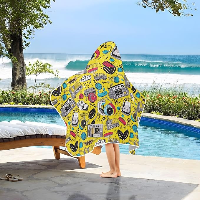 Kids Hooded Towels Funny Audio Headphones Swimming Beach Towel 23.5" x 50" Bath Towel for Boys Girls 21216664