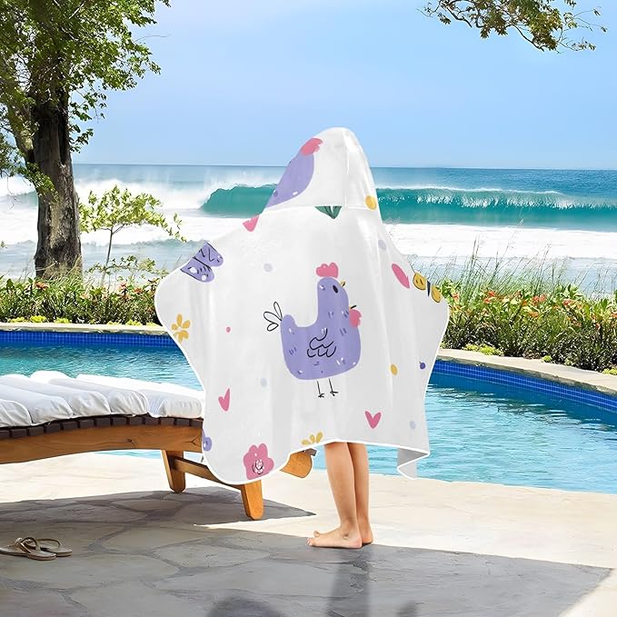 SUABO Kids' Bath Towels Flower Chicken White Background Hooded Towels for Boys Girls,Toddler Towels Multi-Purpose for Beach,Pool and Bathroom,23.5" x 50", Soft and Highly Absorbent