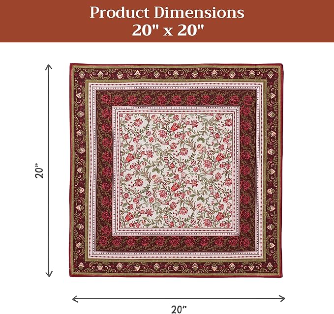 Maison d' Hermine Cloth Napkins Set of 4 100% Cotton for Thanksgiving Christmas Decorations Everyday Reusable Square Fall Napkins Cloth Washable Dinner Party (Reveillon Au Jardin, 20"x20")