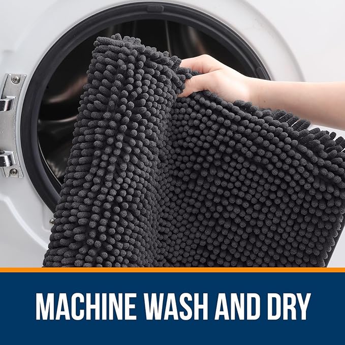 OLANLY Large Bathroom Rugs 40x32, Extra Soft Absorbent Chenille Bath Rugs, Rubber Backing Quick Dry, Machine Washable Bath Mats for Bathroom Floor, Tub and Shower, Home Decor Accessories, Dark Grey