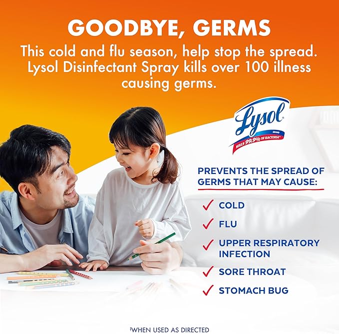 Lysol Disinfectant Spray, Household Cleaning Supplies, Disinfecting Multi-Purpose Room Spray, Antibacterial Sanitizer, Deodorizer, Kills Hantavirus, Mango & Hibiscus, 19 Fl Oz