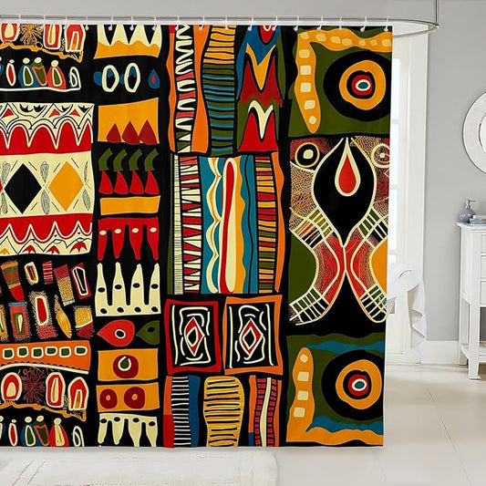 African Pattern Shower Curtain for Kids Adults African Woman Bathroom Shower Curtain Set Ethnic Afro Decor Bath Curtain Colorful Tribal Historical Waterproof Shower Curtain with Hooks 72x72 Inch