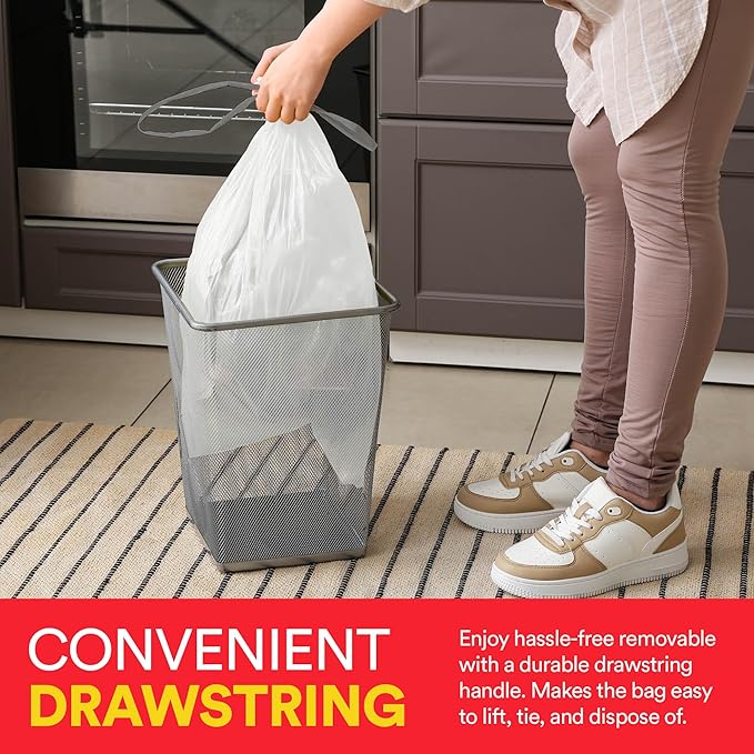 Small Trash Bags 4 Gallon Trash Bags Drawstring - 57 White Unscented Small Garbage Bags | Waste Basket Plastic Trash Can Liners | Bathroom House Cleaning Supplies