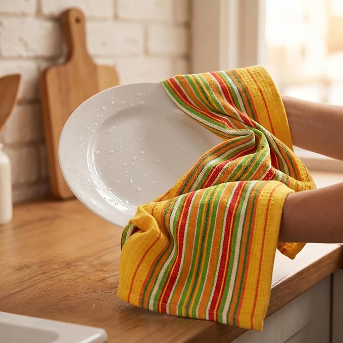 Urban Villa Kitchen Towels 100% Cotton Dish Towels for Kitchen(Set of 8)20”x30” Dish Cloths Highly Absorbent Kitchen Linen Set with Hanging Loop Perfect for Drying Dishes Cleaning Towels -Multi Color