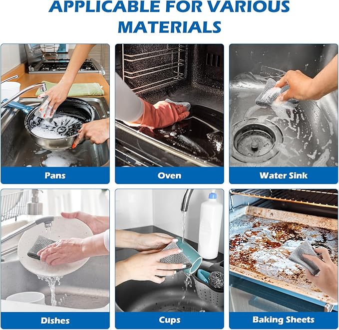 6 pcs Wire Dishwashing Rag for Wet and Dry,Non-Scratch Wire Dishcloth,Multipurpose Cleaning Pads, Time-Saver Kitchen Wipes Cleaning Cloths, Silver
