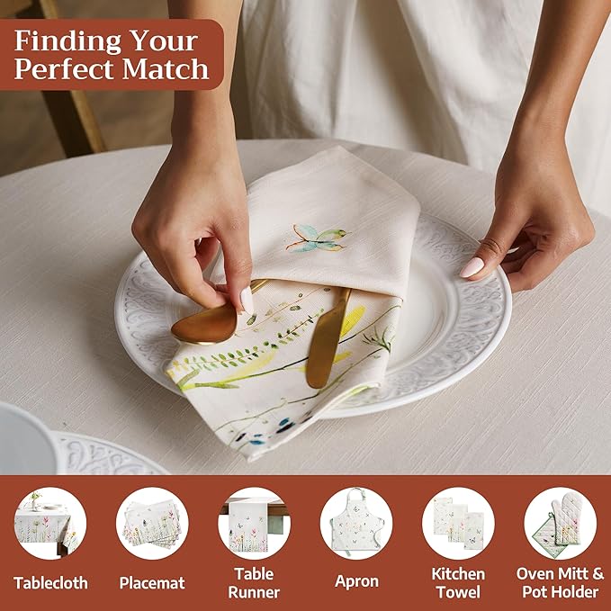 Maison d' Hermine 100% Cotton Cloth Napkins Set of 4 Everyday Reusable Square Napkins Cloth Washable Dinner Party Wedding Restaurant Hotel Kitchen Spring Summer (Botanical Fresh, 20" x 20")