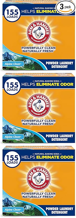 ARM & HAMMER Powder Laundry Detergent, Alpine Clean, 9.56 lb, 155 Loads (Pack of 3)