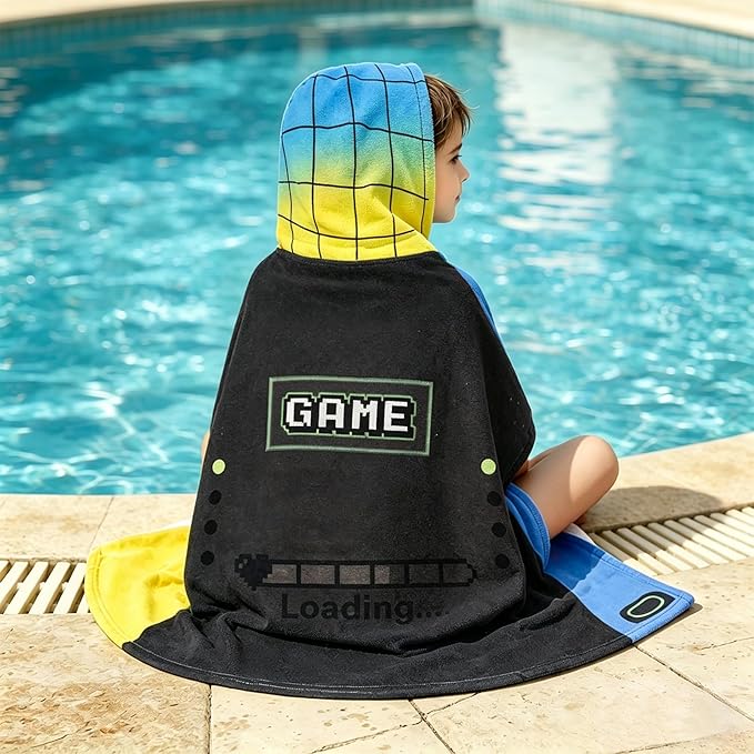 Hooded Towels for Kids - Superfine Fiber Video Game Gamepad Toddler Hood Bath Towels Beach Hooded Poncho Absorbent Pool Toddler Swim Bath Wrap for Boys & Girls 3-10 Years, 50 * 30 inches