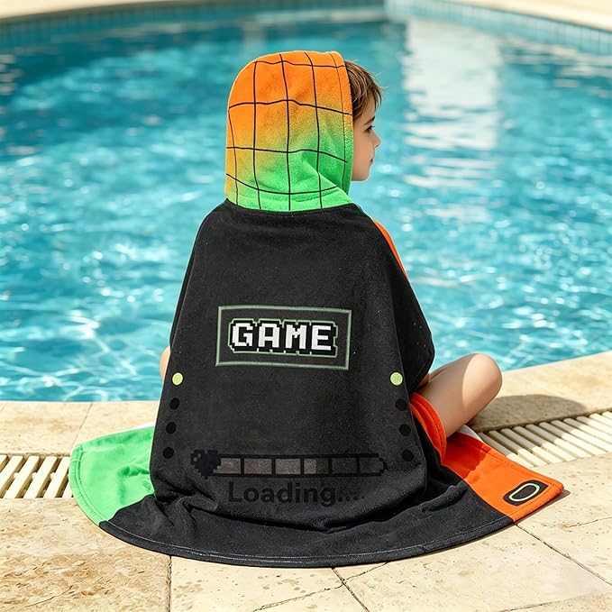 Hooded Towels for Kids - Superfine Fiber Video Game Gamepad Toddler Hood Bath Towels Beach Hooded Poncho Absorbent Pool Toddler Swim Bath Wrap for Boys & Girls 3-10 Years, 50 * 30 inches