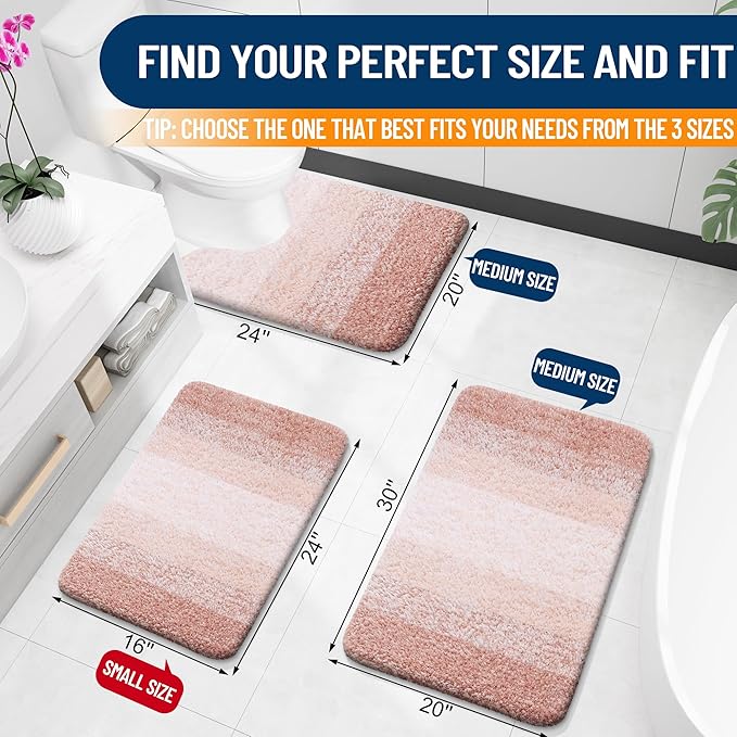 OLANLY Large Bathroom Rugs Mat 45x27, Extra Soft Absorbent Microfiber Bath Rugs, Rubber Backing, Quick Dry, Machine Washable Bath Mats for Bathroom Floor, Tub and Shower, Home Decor Accessories, Peach