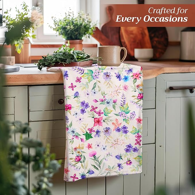 Maison d' Hermine Kitchen Towels Set of 3 100% Cotton 27.50" x 20" Reusable Cloth Tea Dish Towels Absorbent with Hanging Loop for Kitchen Farmhouse Hotel Spring Summer - Chardon