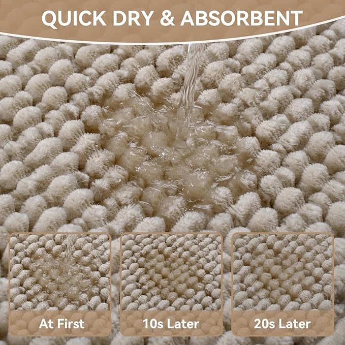 Bathroom Rugs Mat 20x32, Extra Soft Absorbent Chenille Bath Rug, Non Slip PVC Backing Washable Quick Dry Bath Mats for Bathroom Fit Under Door, Tub, Shower, Sink, Home Decor Accessories Brown