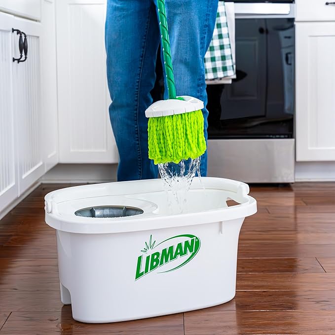 Libman Lightning Spin Mop System | Mop and Bucket with Wringer Set | Spin Mop | Mops for Floor Cleaning | Hardwood Floor Mop | 1 Total Mop Head Included