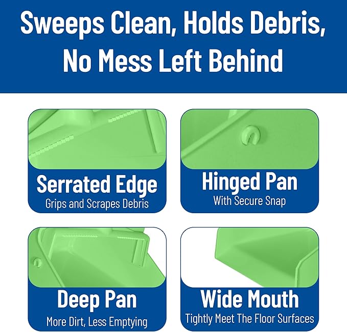 SPARTA Upright Dustpan with Aluminum Handle, Serrated Edge for Broom Combing, Secure Yoke Lock with Easy Storage Hanging Hole for Commercial Cleaning, Plastic, 30 Inches, Lime