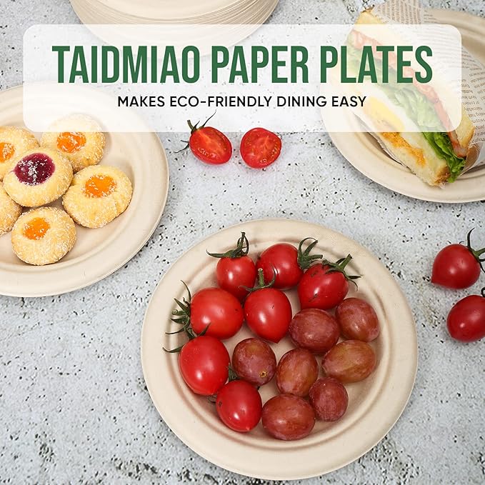 TaidMiao Paper Plates 6 Inches, 100 Pack Disposable Plates – 100% Compostable Plates, Water & Oil Proof Dessert Plates, Microwavable Small Paper Plates, Perfect Paper Plate For Party - Brown