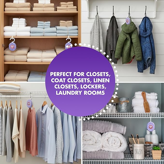 Arm & Hammer OdorBusterz ClosetMATE™, Lavender, 4 Count – Hanging Odor Absorber with Baking Soda, 360° Rotating Hook for Closets, Lockers & Storage Areas